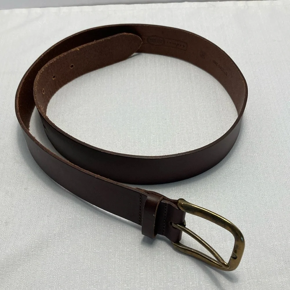 Fossil Womens Wide Leather Belt M Brown Brushed Brass Buckle Classic